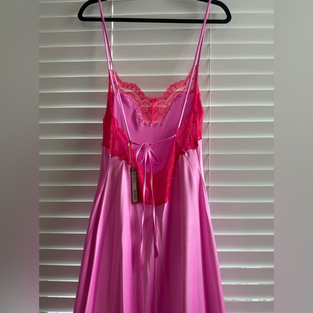 Pink Satin & Lace Nightgown with Slip Detail